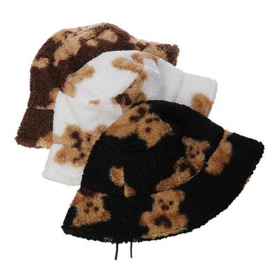 China Bucket Hats Cute Thick Warm Simple Pattern Fashion Bear Lamb Hair Outdoor Wholesale Fisherman Hat for sale