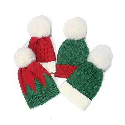 China Bucket Hats Wholesale Knit Hats For Kids Spliced ​​Christmas Wool Hats To Keep Hairballs Warm for sale