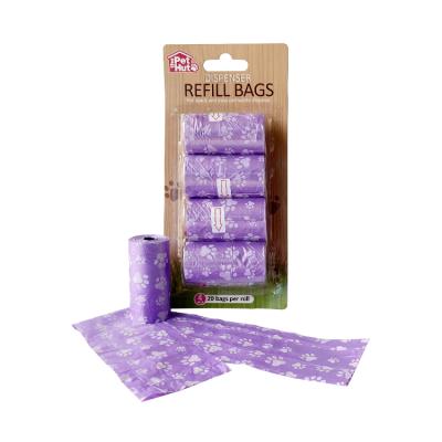 China Disposable Premium Custom Pattern Poop Bag With Paper Core Compostable Dog Poop Bag / Plastic Core Private Label On Roll Lavender Scent for sale