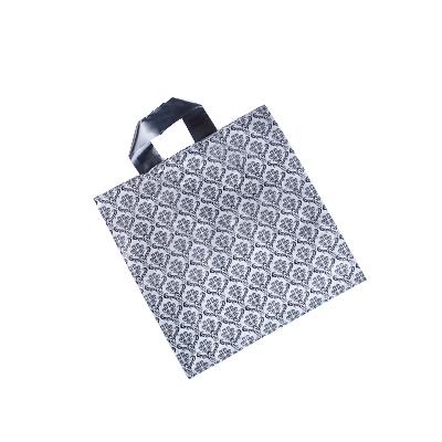 China Recyclable Reusable Black Soft Loop Handle Plastic Shopping Bags With Logo For Clothes Shopping for sale