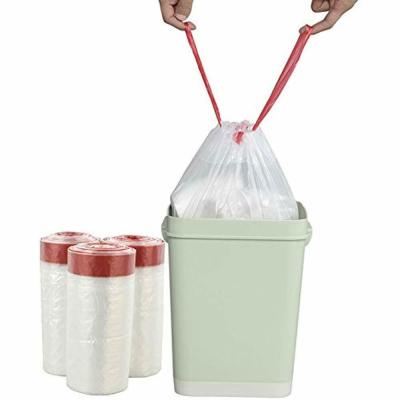 China Disposable Plastic HDPE High Density Polyethylene Tear-Resistant Recycle Suction 13 Gallon Garbage Bag With String for sale