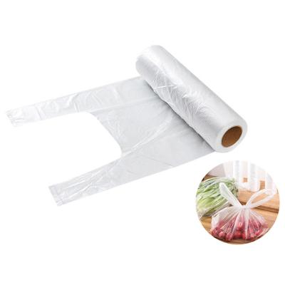 China Mini Green Recyclable Reusable Roll Up Food Packaging Handle T-shirt Shopping Plastic Bag With Custom Printed Logo for sale