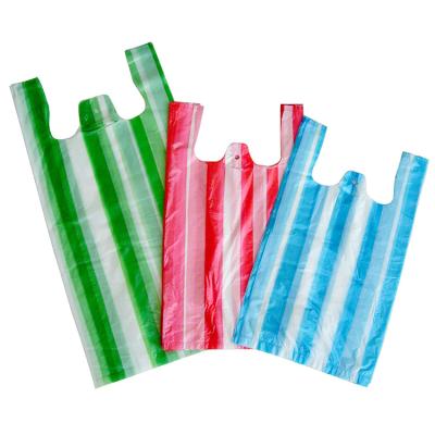 China Recyclable Disposable Multicolor Factory Stripe Plastic T-shirt Bag Maker For Food Fruits And Vegetables for sale