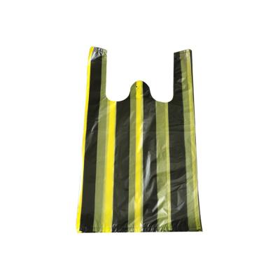 China Recyclable Personalized Customized Color Stripe Food Packaging Grocery T-shirt Plastic Bag For Shopping Custom Logo for sale