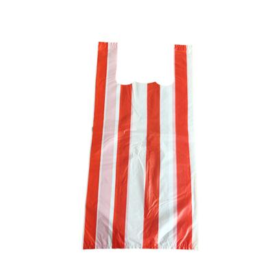 China China Manufacturer Recyclable Color Stripe Custom Vest Handle Bag Supermarket Shopping T-shirt Foldable Reusable Plastic Bag With Logo for sale