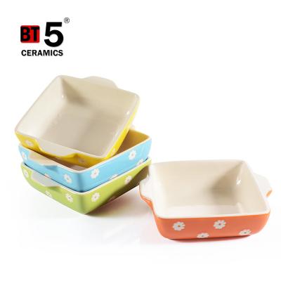 China Viable Porcelain Individual Mini Pie Pans With Handles, 5 Inch Tart Quiche Cake Pan Square Baking Dish for sale