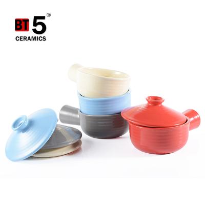 China Sustainable Hot Selling High Quality Ceramic Round Shape Noodle Stewpan Pot With Lid And Handle for sale