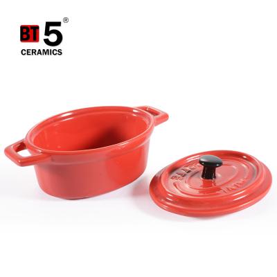 China Sustainable Oval Red Ceramic Casserole Dish With Lid , Covered Rectangular Casserole Dish Set for sale