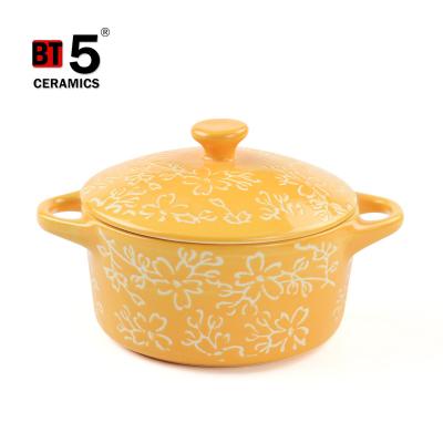 China Sustainable Color Ceramic Kitchen Household Double Handle Stock Pot With Lid for sale