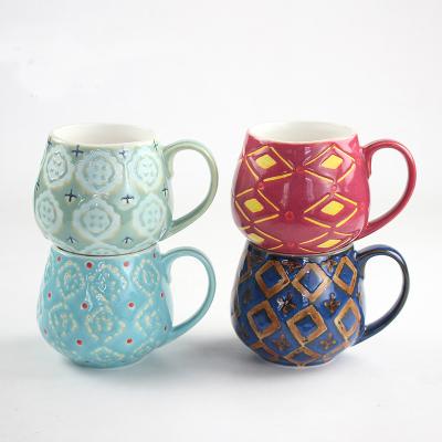 China Durable Unique Embossed Porcelain Mug With Handle For Coffee Tea Cocoa , Mugs Custom Printing Mugs Dishwasher Safe for sale