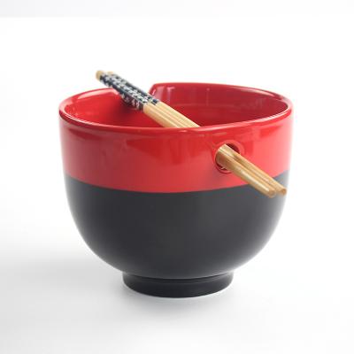 China Viable Wholesale Ceramic Japanese Ramen Bowl with Chopsticks, Cute Ramen Bowl for Daily Use for sale