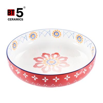 China Confirmed Fashion Color Hand Printed Ceramic Round Dinner Deep Dish , Pursuit Dish For Multi Use for sale