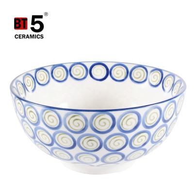 China Round Shape Unique Viable Pattern Painted Ceramic Soup Bowl , Japanese Ramen Bowl With Different Size for sale