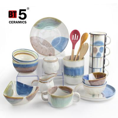 China Viable Modern Creative Design Color Kitchen Hand Painted Spicy Dishes Set Ceramic Ware Dinnerware Set for sale