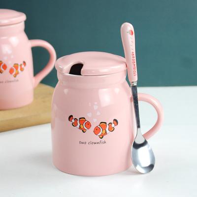 China Viable Wholesale Ceramic Mug With Spoon And Lid, Creative Morning Milk Coffee Tea Cup for sale