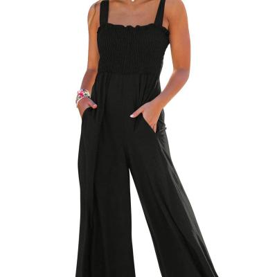 China Plus-Size Casual Women's Fashion Tight Pants Solid Color Leg Overalls Breathable Wide Loose Waist Strap for sale