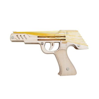 China Amazon Hot Selling Eco-friendly Wooden Toy DIY Wooden Toy Pretend Rubber Band Gun DIY Toy Gun for sale