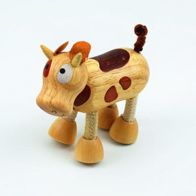 China Early Education Children Play Lovely Cow Animal Shape Amazon Style Cartoon Mini Wooden Animal Doll for sale