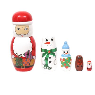 China 5 Layers Hand Painted Russian Nesting Dolls Santa Claus Doll Christmas Decoration Ornaments Children's Play Toy Wooden for sale