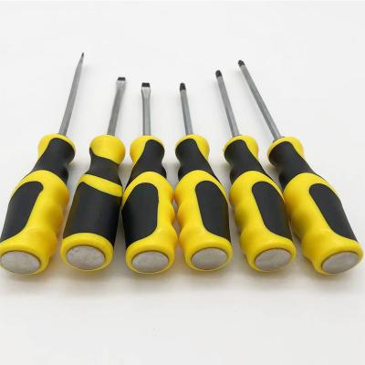 China Chrome Vanadium Steel Screwdriver With Screwdriver Non-Slip Magnetic Cross Grip Precision Grip Flat Head Slotted Screwdriver for sale