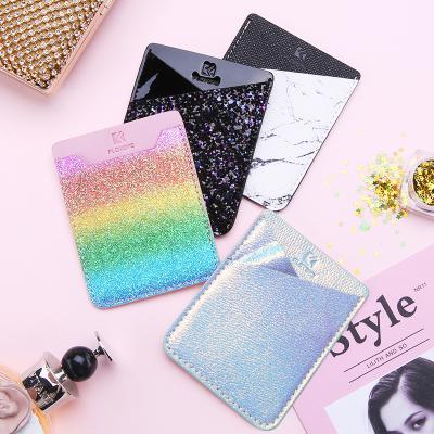 China Free shipping FLOVEME phone card holder phone card holder PU 3M Adhesive Credit card holder leather ID sticker mobile phone card holder for sale