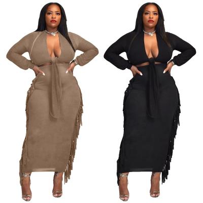 China Autumn And Winter Large Cute sexy tassel QUICK DRY two-piece set of European and American women's clothing for sale