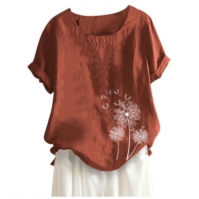 China Dandelion Printed Cotton Canvas Round Neck Loose Pullover Short Sleeve Swap T-shirt Promotion Regular Leisure Low Price for sale