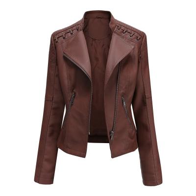 China Anti-wrinkle 2021 new European spring and autumn women's leather jacket short slim fit leather jacket thin women's motorcycle clothing for sale