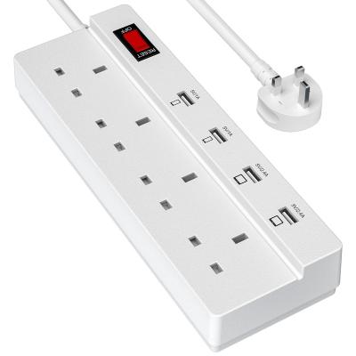 China Home 4 UK Standard AC Outlets & Multiple 4 USB Socket Surge Protection Ports Power Strip for sale