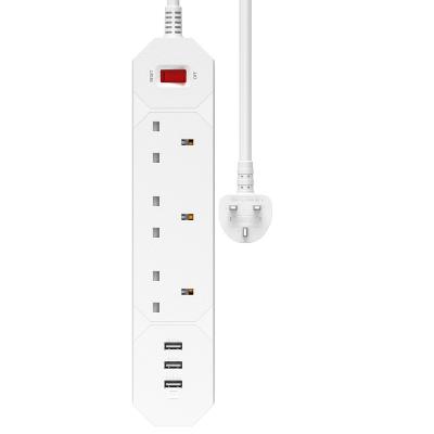 China Home Plug Socket 3 Extension Outlet UK Standard AC Outlets And 3 USB Wall Mount Ports New Power Strip for sale