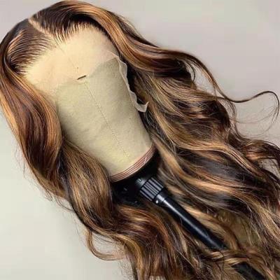 China Brazilian Body Wave Wigs Supplier Wholesale Best Grade Hair Body Wave Lace Front Wig Highlight Blonde Ombre 13x4 Lace Frontal Wig for sale