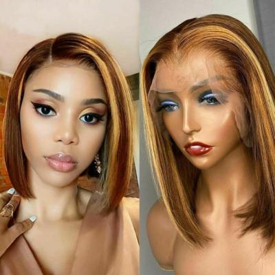 China Wholesale Remy Virgin Brazilian Hair U Part Lace Wigs P4/27 Lace Closure 4x4x1 Lace Front Wig Short Bob Human Hair Raw Straight Hair Wigs Silky Straight Wave U Part for sale