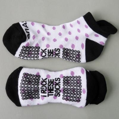 China Antibacterial Custom Make Logo Brand Non Slip Sock Anti Slip Grips Sock Polka Dots Printed Sayings Sticky Bottom Sock for sale