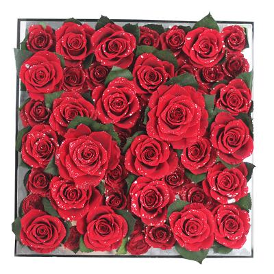 China Natural Fresh Midsummer Estate Rose: 40 Eternal Roses Shown on Mirrored Glass Preserved Forever Luxury Immortal Flowers Gift Love for sale