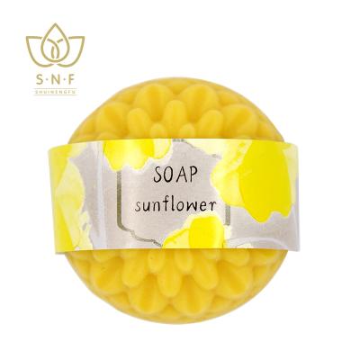 China Handmade Natural Whitening Cold Process Soap Body Cleansing Scent Sun Flower Shape Organic Handmade Toilet Soap for sale