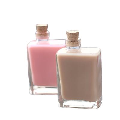 China Newest Design Food Cork Milk Tea Bottle Coffee Beverage Milk Juice Glass Empty Bottle Good Quality for sale