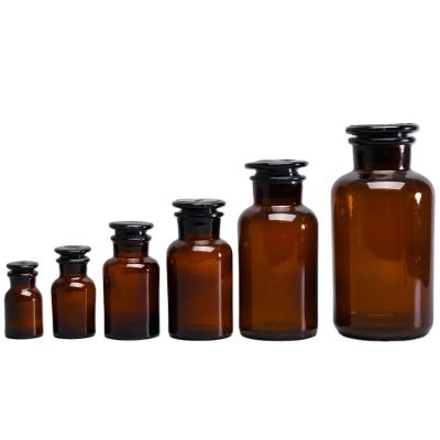 China Wholesale 50ml 100ml 250ml Custom Chemical Lab Brown Wide Mouth Reagent Bottle With Cork for sale