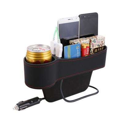 China Brief & Single Color Automobile Vehicle Mounted USB Storage Box Split Box Seat Water Cup Holder Vehicle Holder Leather Filler Storage Box for sale