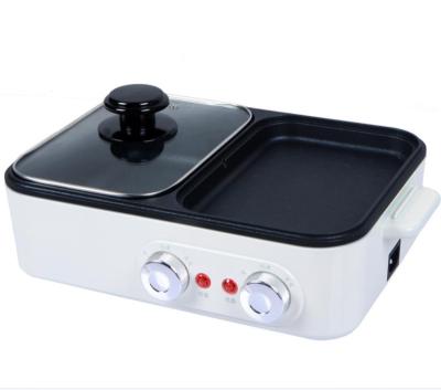 China Hot Selling Hotel 2 in 1 Cooking Pot and BBQ Grill with Separate Temperature Control with Glass Lid for sale