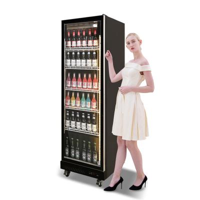 China Single-temperature Auto-close 3-Door Full-Screen Color LED Light 5 Layers Beverage Free Contract Wine Beer Soda Adjustable Shelves for sale