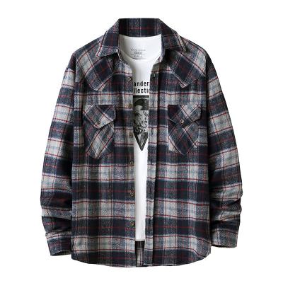 China Breathable American Plaid Flannel Style Shirt Men's Long Sleeve Shirt Plus Size S-xxl for sale