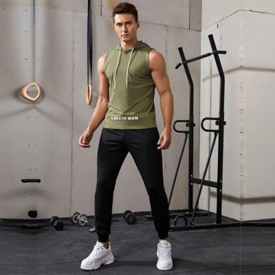 China Green Breathable Hooded Drawstring Tank Top Gym Normal Quality Men's Sports Hooded Tank Top for sale