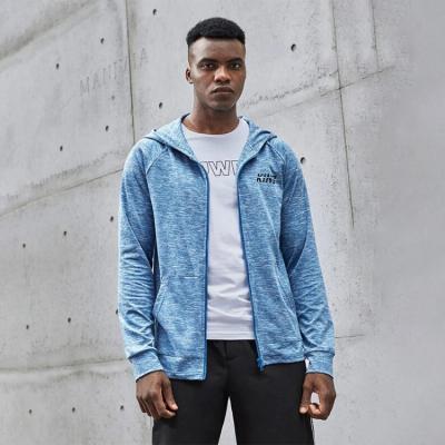 China High cost performance breathable men blue sports jacket breathable raglan sleeve full zip up hooded jacket for sale