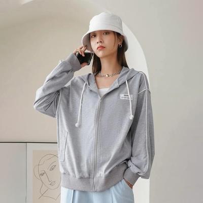 China Full Zipper Gray Hooded Zipper Breathable Oversized Jacket Service Professional Women's Customization Sweatshirt for sale