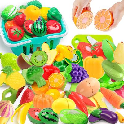 China Plastic Toy Girl's Gift Early Education Educational Toy Simulation Food Room Toy Set Cut Fruit and Vegetable Kitchen Play for sale