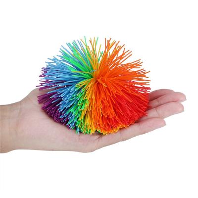 China Plush 6cm/8cm Rubber Baby Koosh Ball Silicone Skein Hair Ball Baby Exercise Rainbow Wiggle Ball Anti-stress Sensory Toys for sale