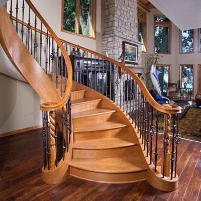 China Asian Curved Wooden Stairs /Low Cost Modern Spiral Stairs Indoor Design for sale