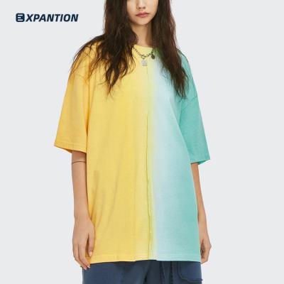 China Anti-Wrinkle EXP Fashion Trend Drop Shoulder Vintage Cotton Crewneck 100% Oversized Block Tie Dye T-Shirt for sale