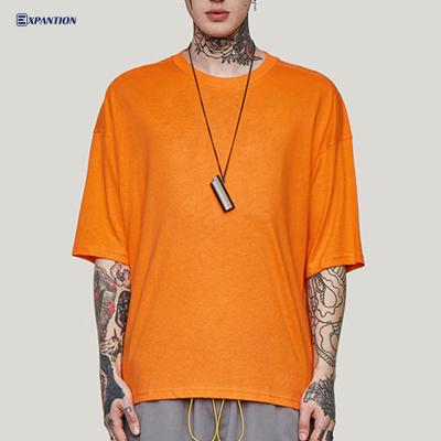 China EXP Anti-Shrink Printing Your Brand Logo Drop Shoulder O Neck T-shirt Men Solid Color White Lose Fit Custom Private Label Printed T-shirt for sale