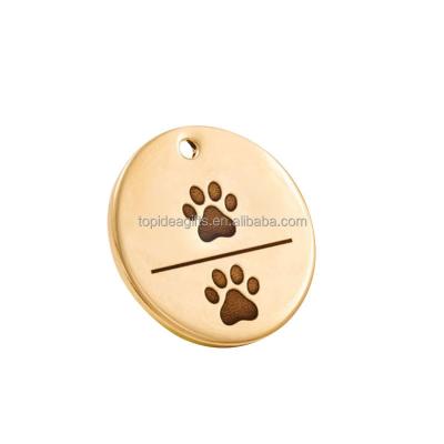 China FASHIONABLE Stamped Paw Logo Metal Id Tags 316 Stainless Steel Disc Charm Pendants Engraved Gold for sale